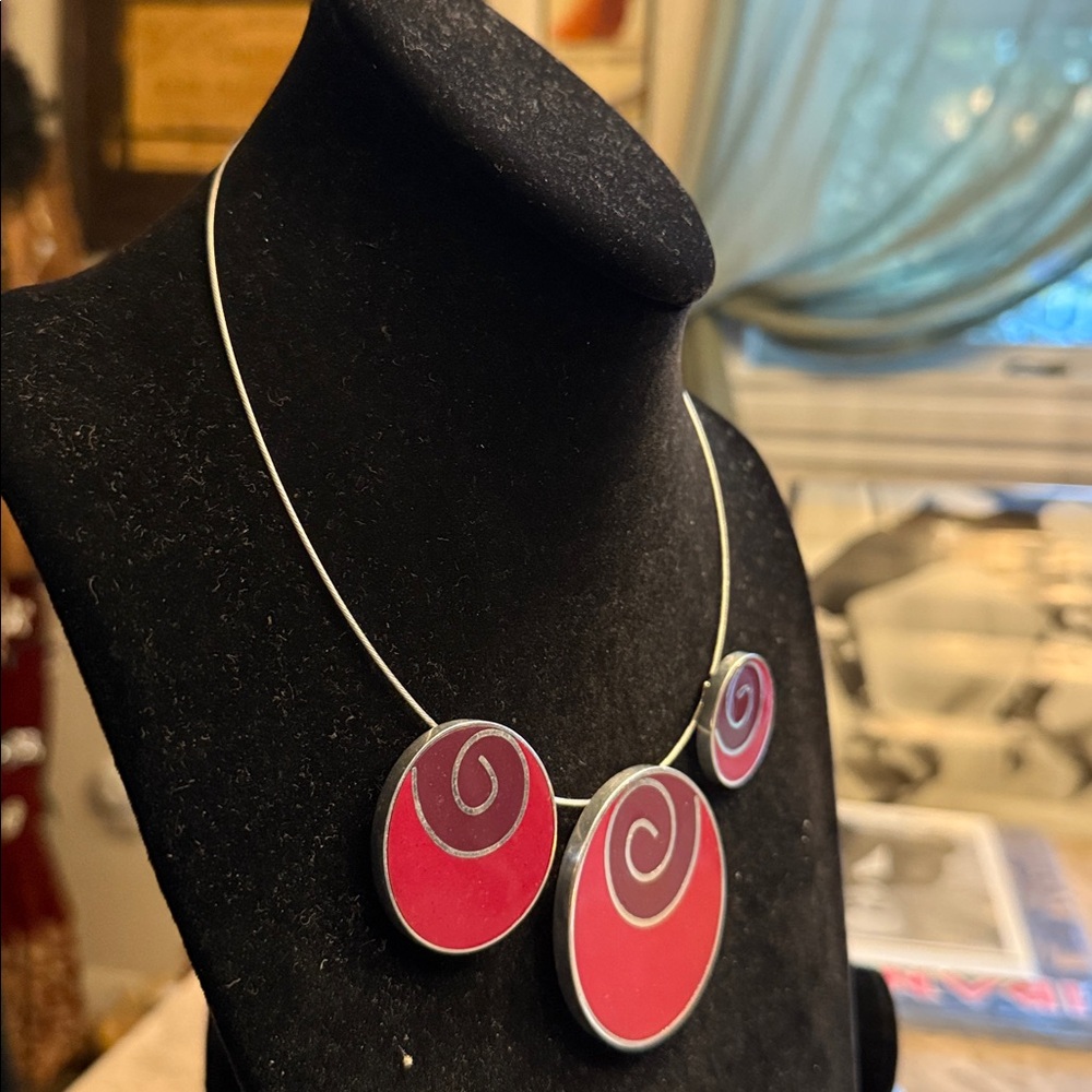 Cool 1990s Silvertone Circular Suspended Pendant … - image 3